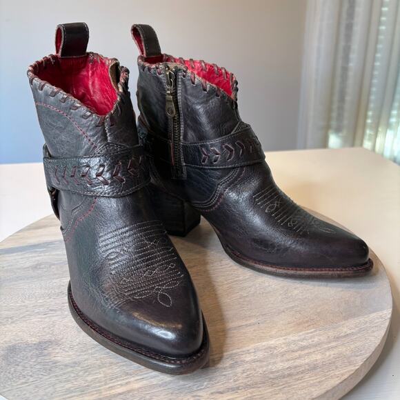 NEW Bed Stu Tania Black Rustic Crimson Ankle Boots 8.5 Women’s Handmade Mexico - Picture 1 of 14